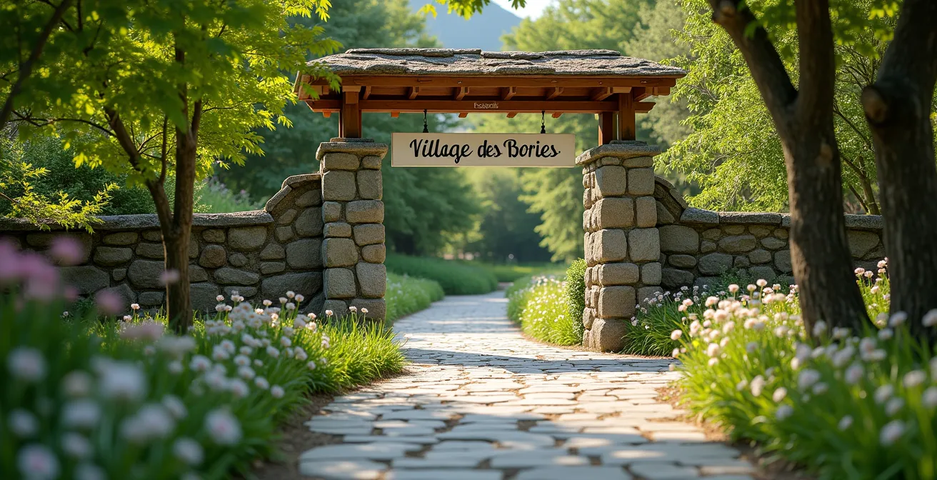 Panneau d'accueil et d'informations pratiques au Village des Bories